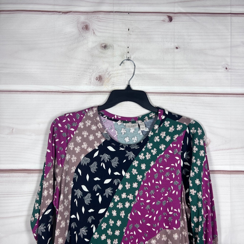 LOGO by Lori Goldstein Top Women 1X Multicolor Floral Patchwork Long Sleeve Knit - Picture 7 of 10
